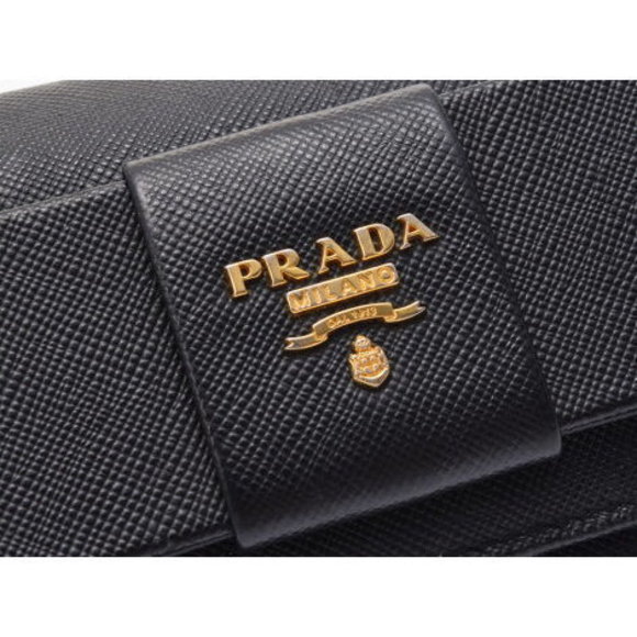 Prada zipper long wallet ribbon motif Saffiano black pass case - Picture 5 of 12